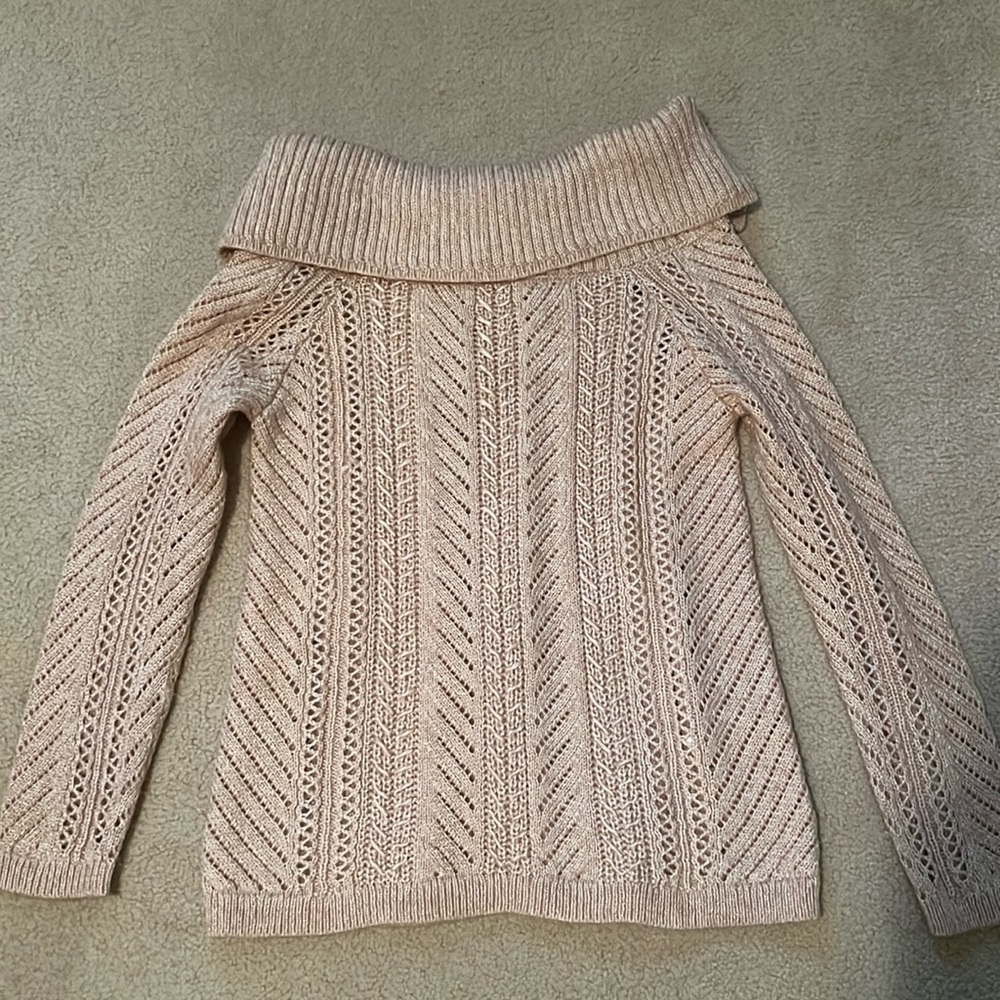 White House Black Market crochet knit cowl-neck sweater. Size Small.